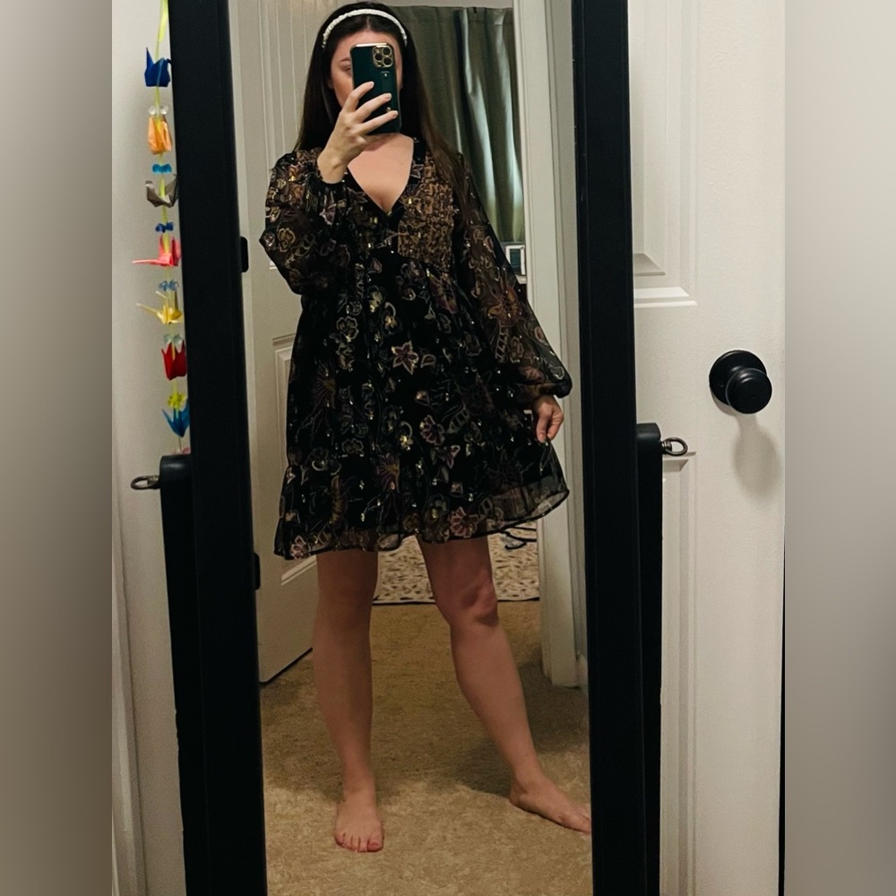 Gold Shimmer Boho Rocker baby doll dress
